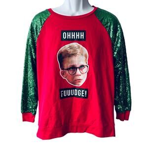 A Christmas Story OH FUDGE Sequin Sleeve Ugly Christmas Sweatshirt Size XL